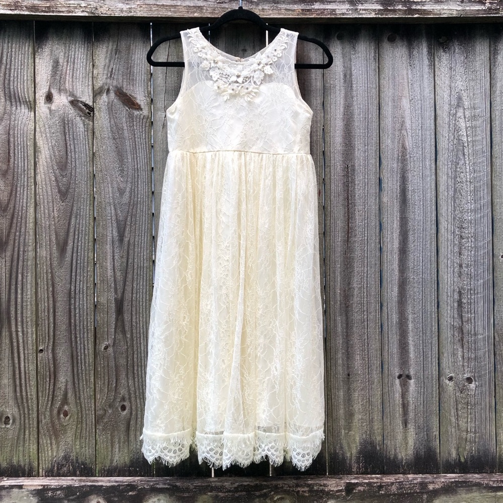 Cinderella Couture Girls White Lace Dress Beaded Crystals Flower Girl Size 12